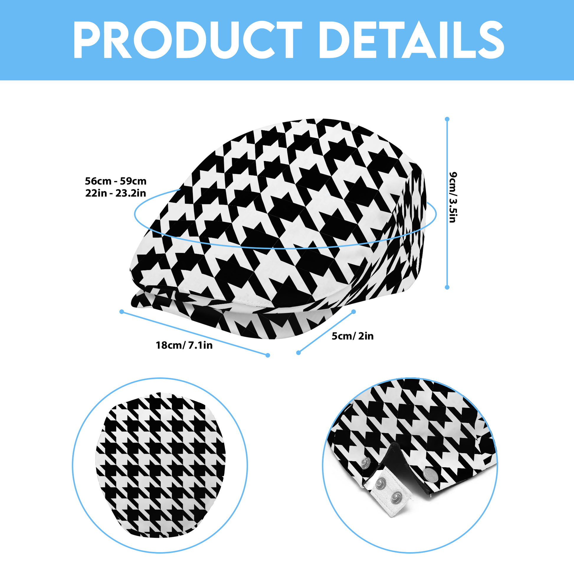 Two Tone Houndstooth (L) Flat Cap