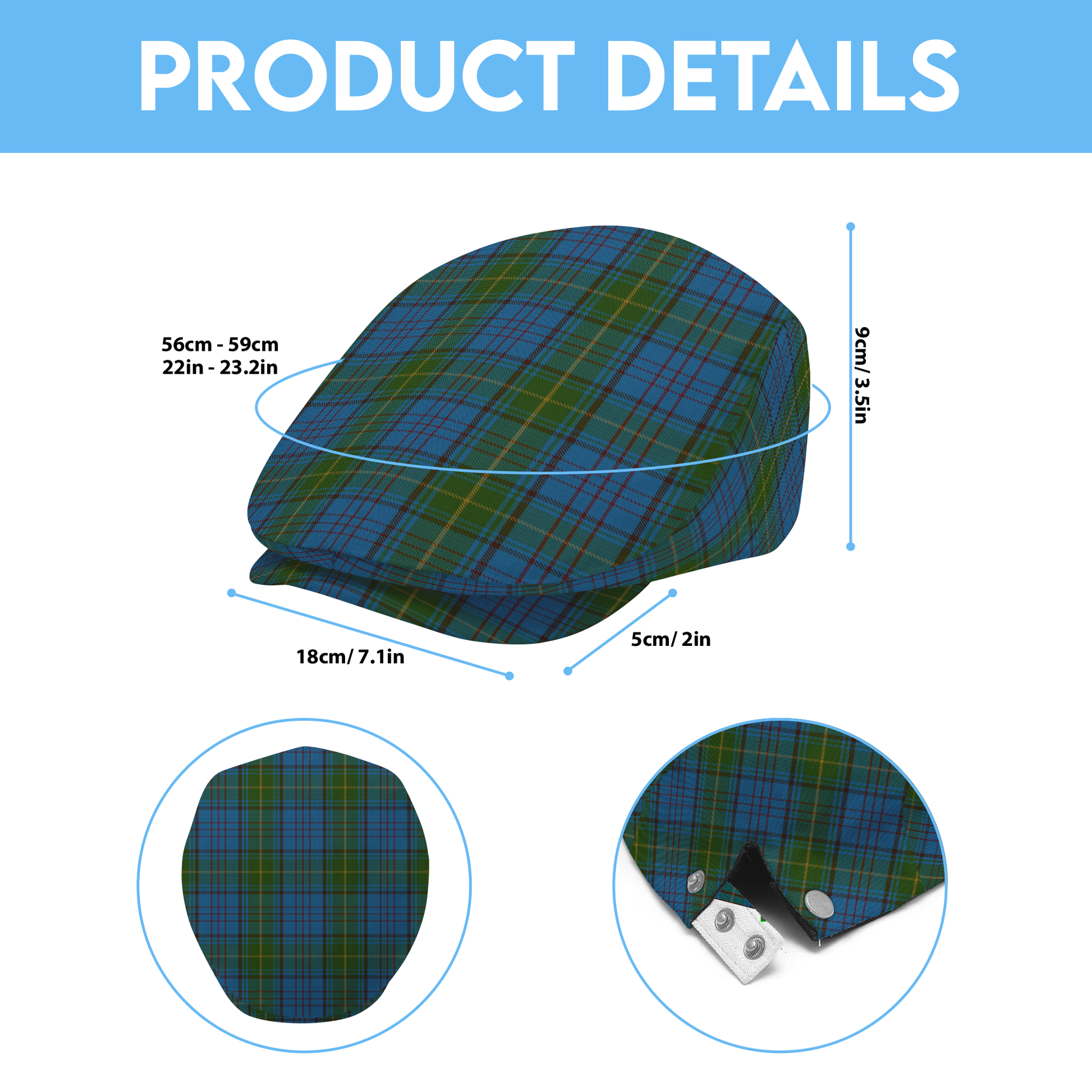 Irish County Donegal Tartan Flat Cap