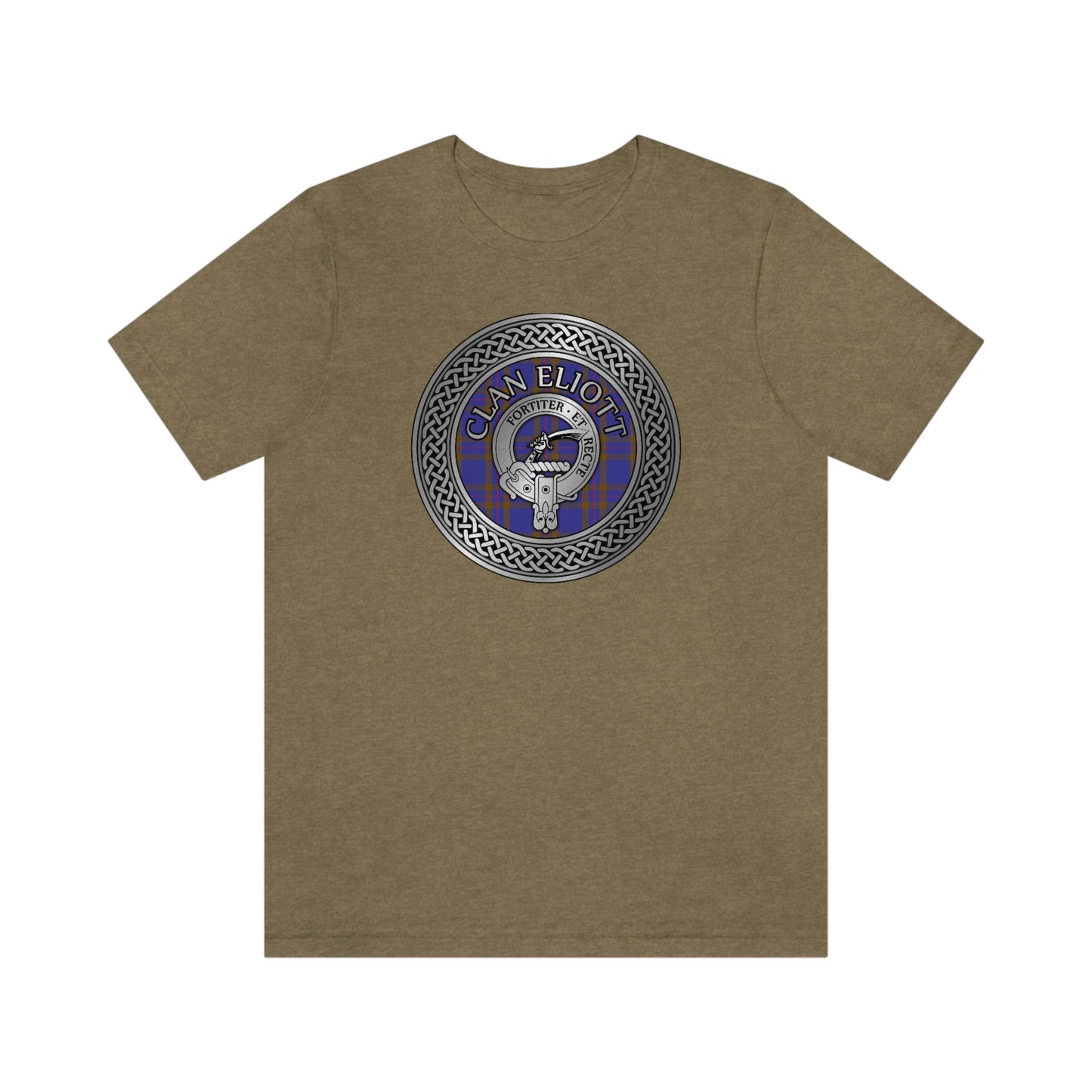 Clan Eliott Tartan & Crest in Celtic Knot T-Shirt