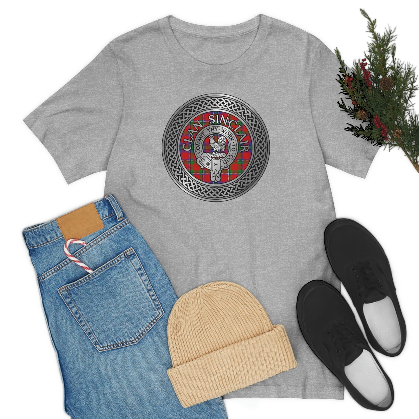 Clan Sinclair Tartan & Crest in Celtic Knot T-Shirt