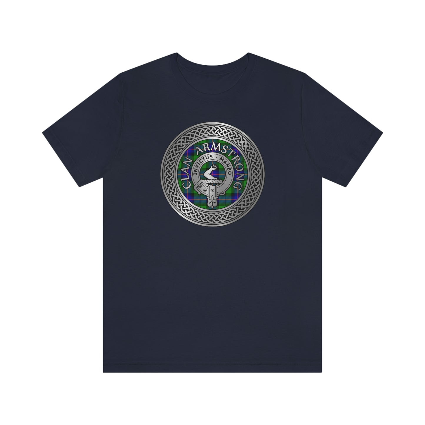 Clan Armstrong Tartan & Crest in Celtic Knot T-Shirt