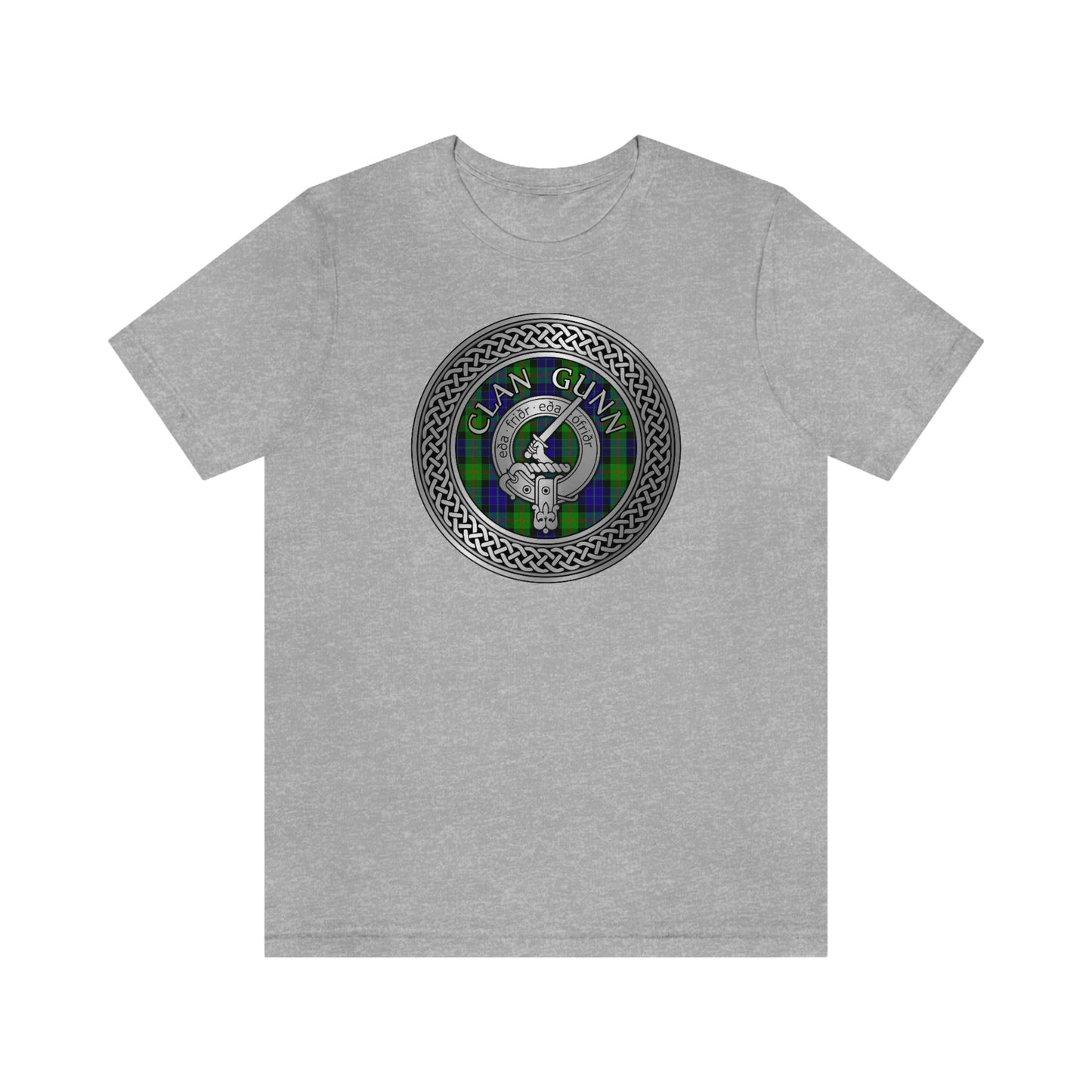 Clan Gunn Tartan & Crest in Celtic Knot T-Shirt