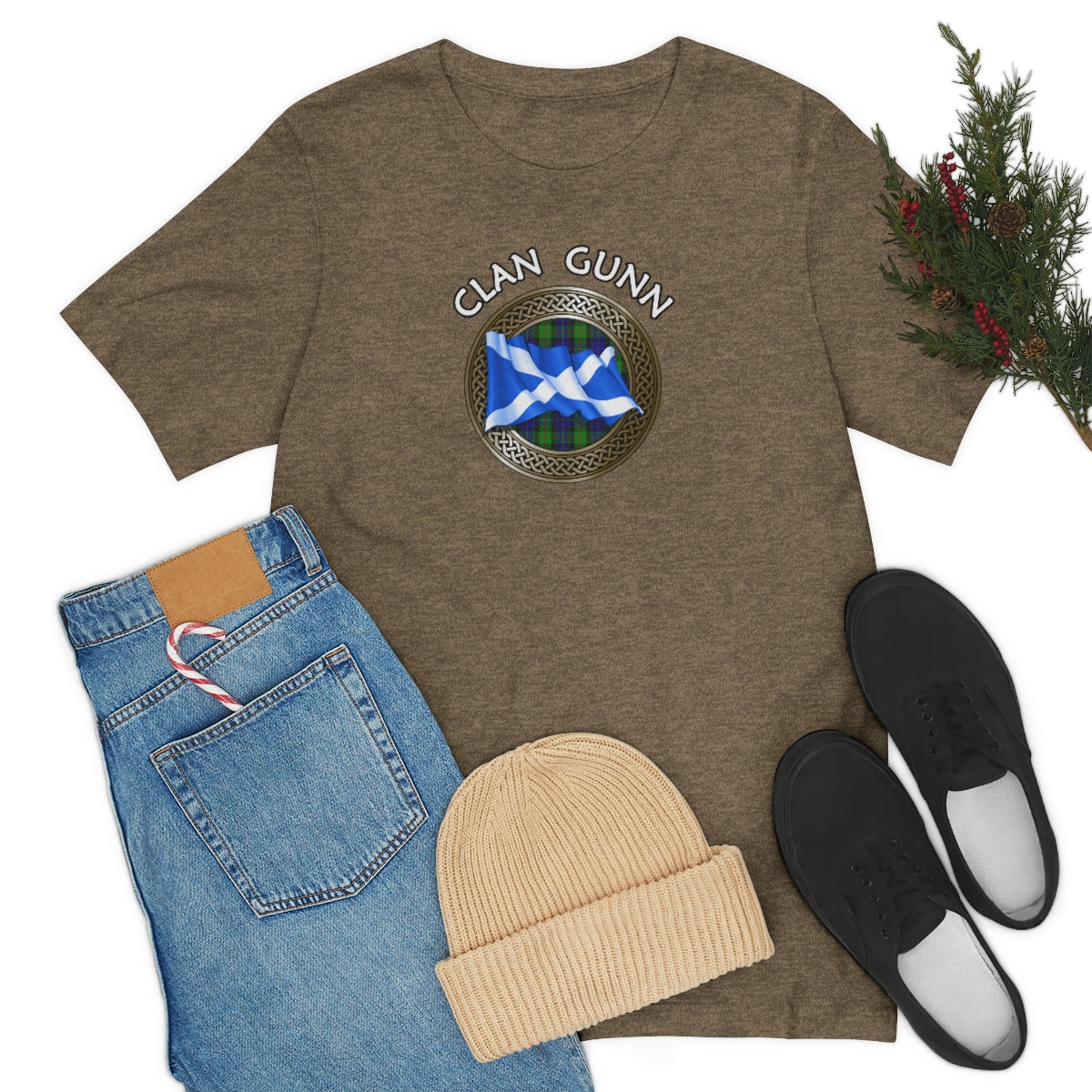 Clan Gunn Tartan Knot & Flag T-Shirt
