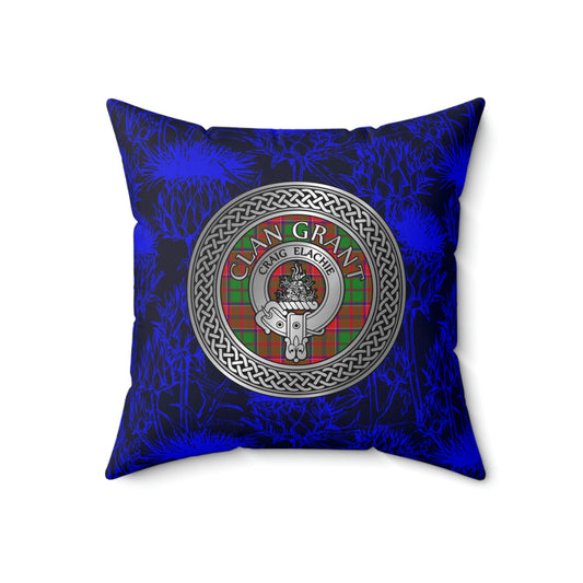 Clan Grant Crest & Tartan Knot Spun Polyester Square Pillow