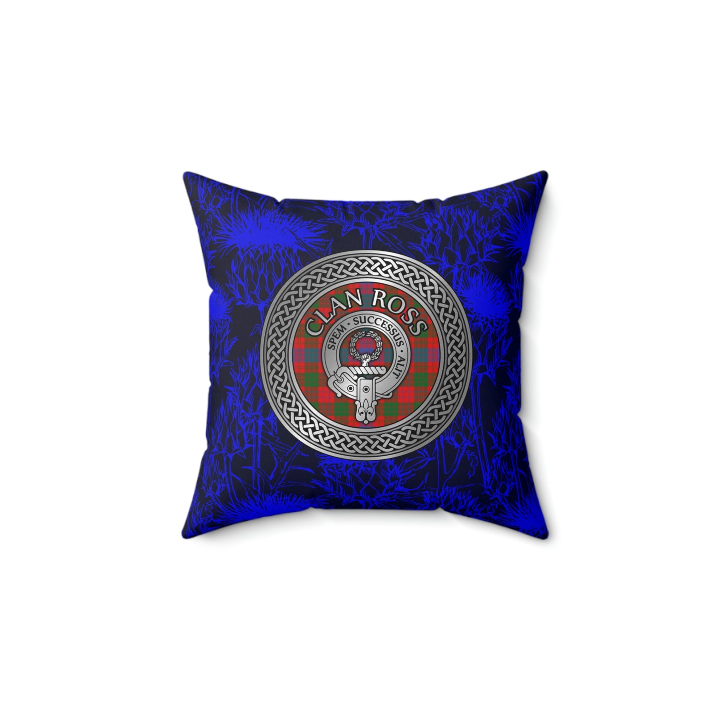 Clan Ross Crest & Tartan Knot Spun Polyester Square Pillow