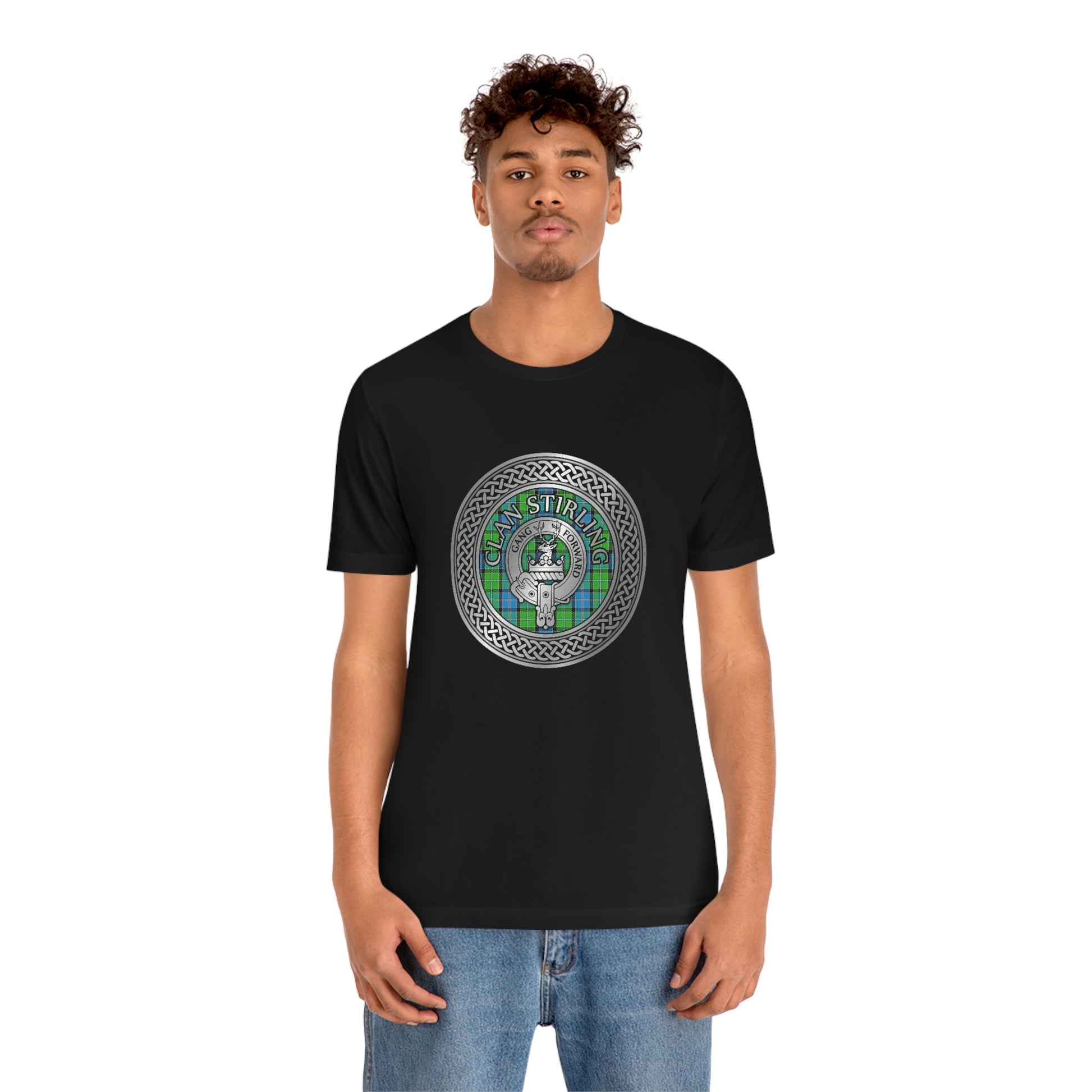 Clan Stirling Crest & Tartan Knot T-Shirt