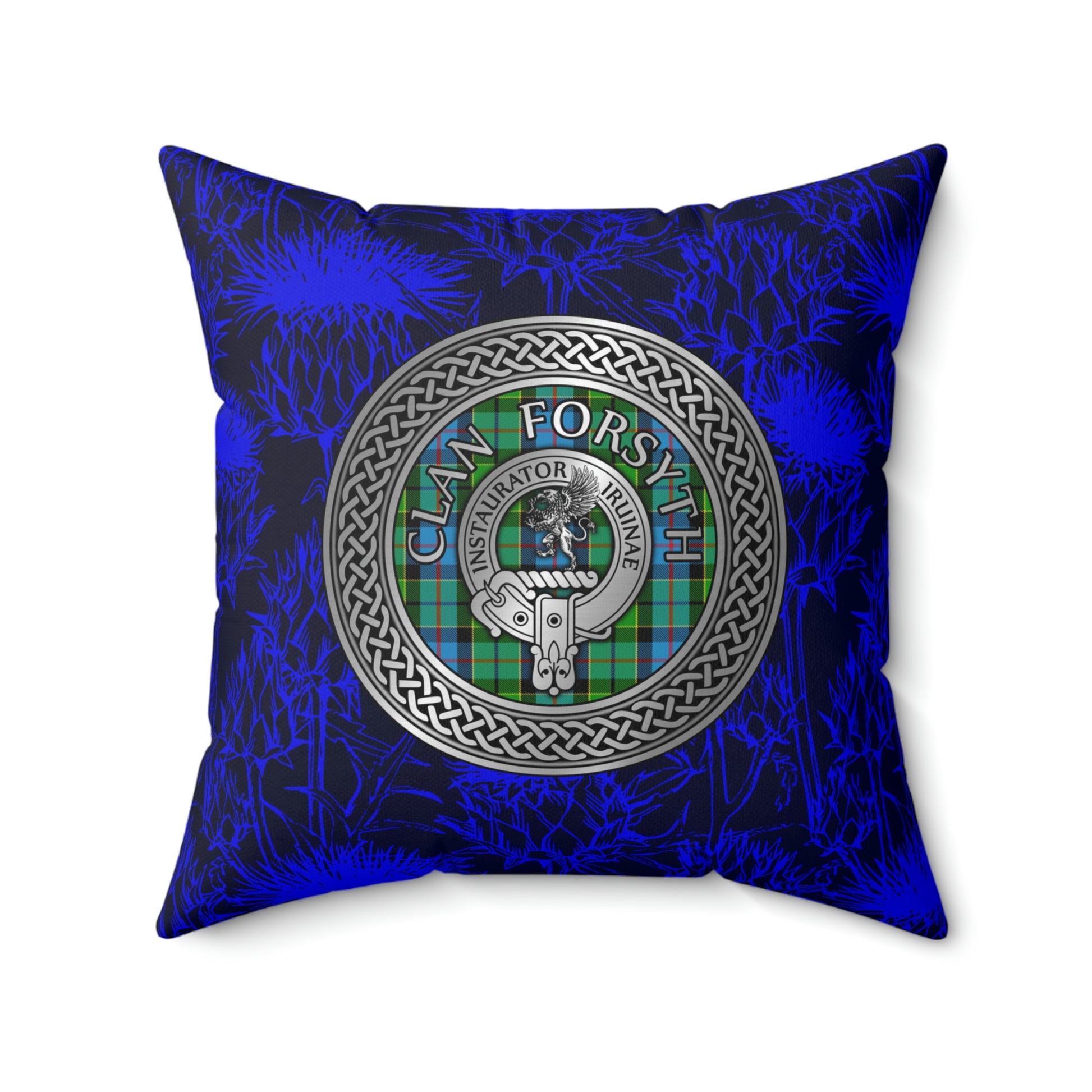 Clan Forsyth Crest & Tartan Knot Spun Polyester Square Pillow