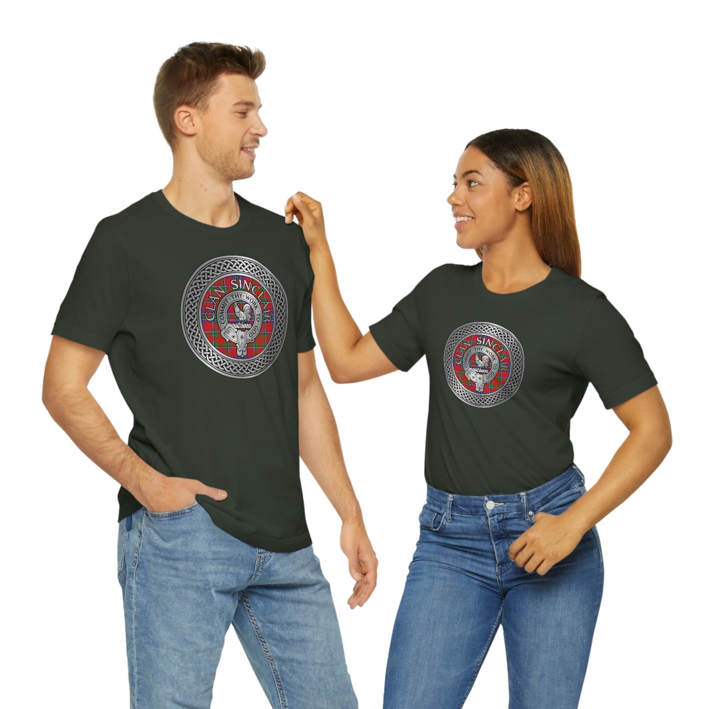 Clan Sinclair Tartan & Crest in Celtic Knot T-Shirt