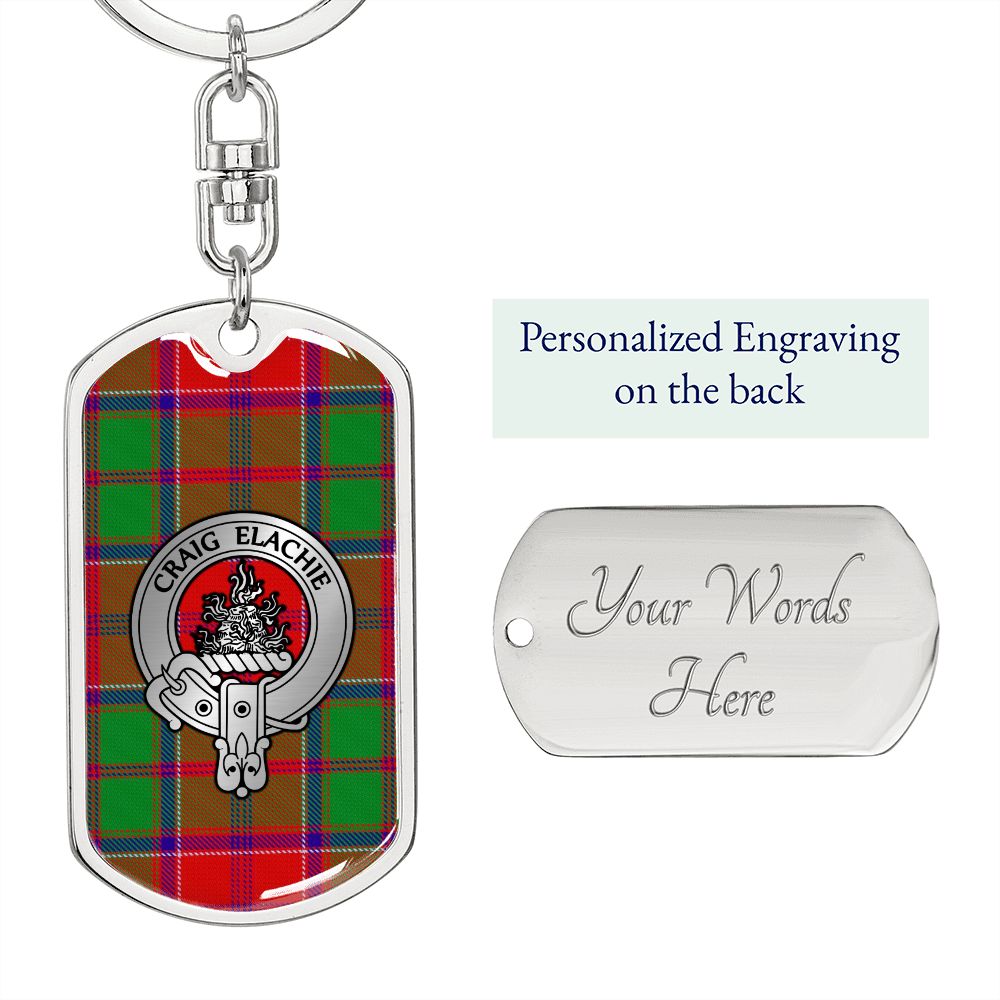 Clan Grant Crest & Tartan Dog Tag Keychain