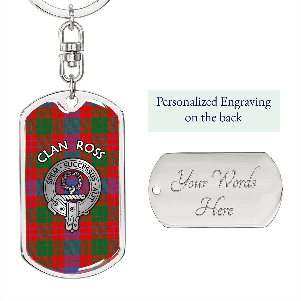 Clan Ross Crest & Tartan Dog Tag 2 Keychain
