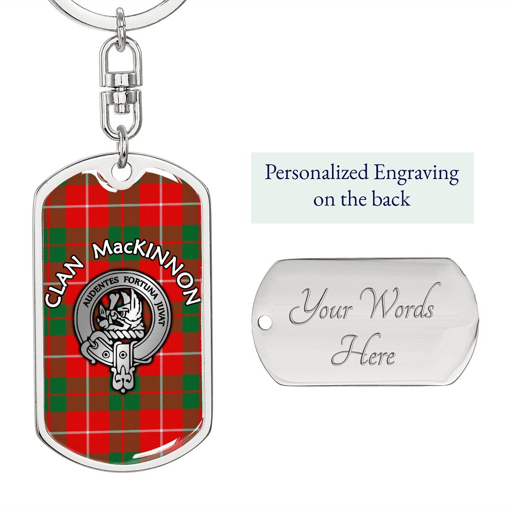 Clan MacKinnon Crest & Tartan Dog Tag 2 Keychain