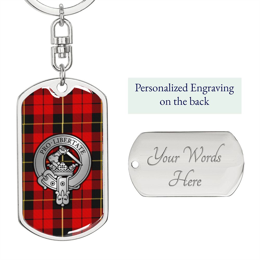 Clan Wallace Crest & Tartan Dog Tag Keychain