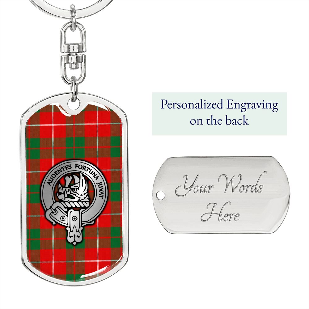 Clan MacKinnon Crest & Tartan Dog Tag Keychain