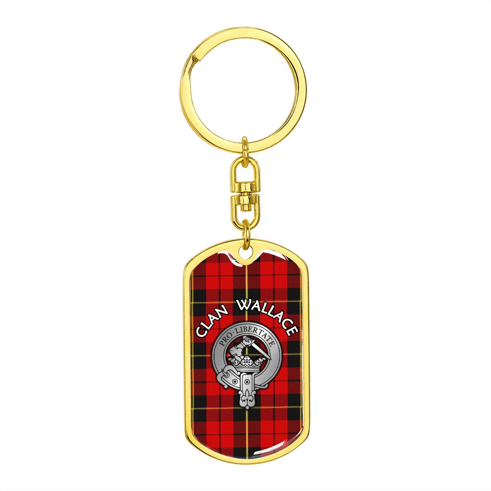 Clan Wallace Crest & Tartan Dog Tag 2 Keychain