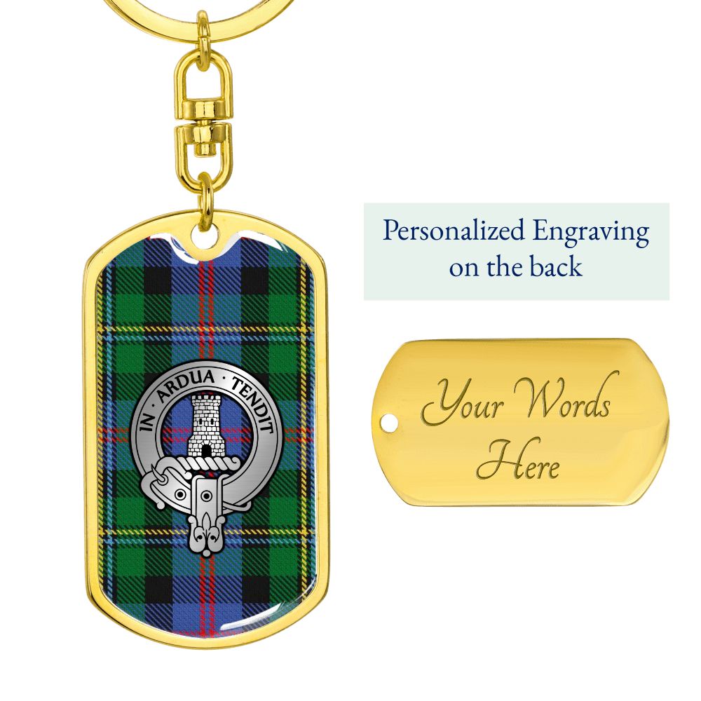 Clan Malcolm Crest & Tartan Dog Tag Keychain