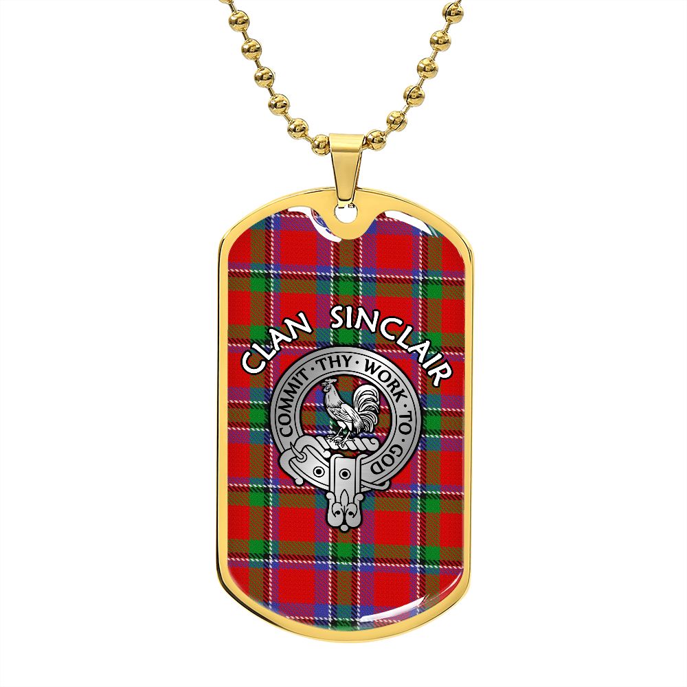 Clan Sinclair Crest & Tartan Dog Tag Necklace
