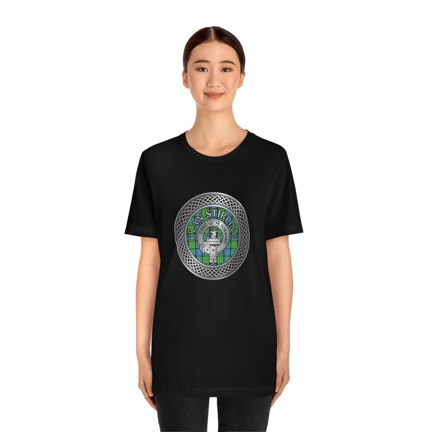 Clan Stirling Crest & Tartan Knot T-Shirt