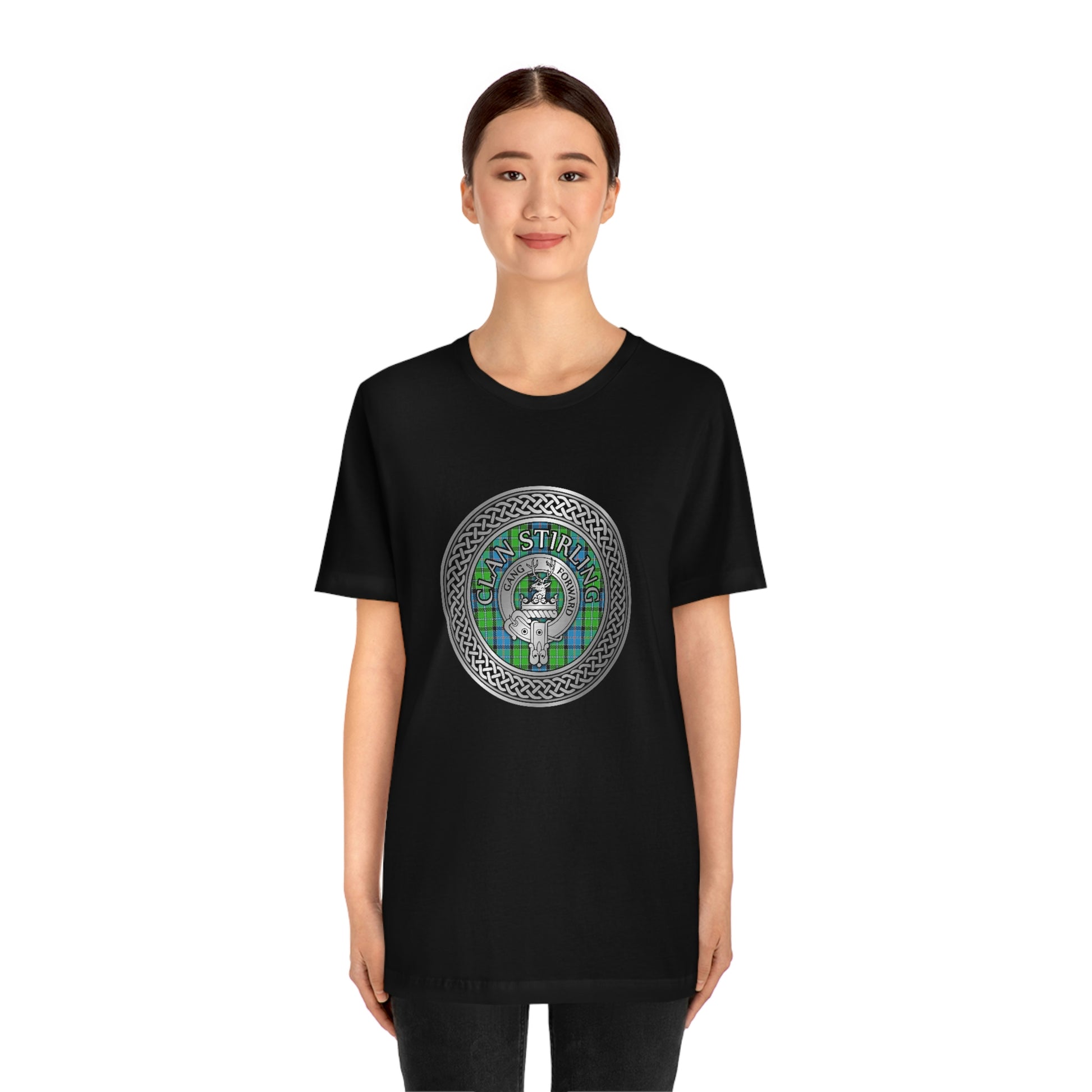 Clan Stirling Crest & Tartan Knot T-Shirt