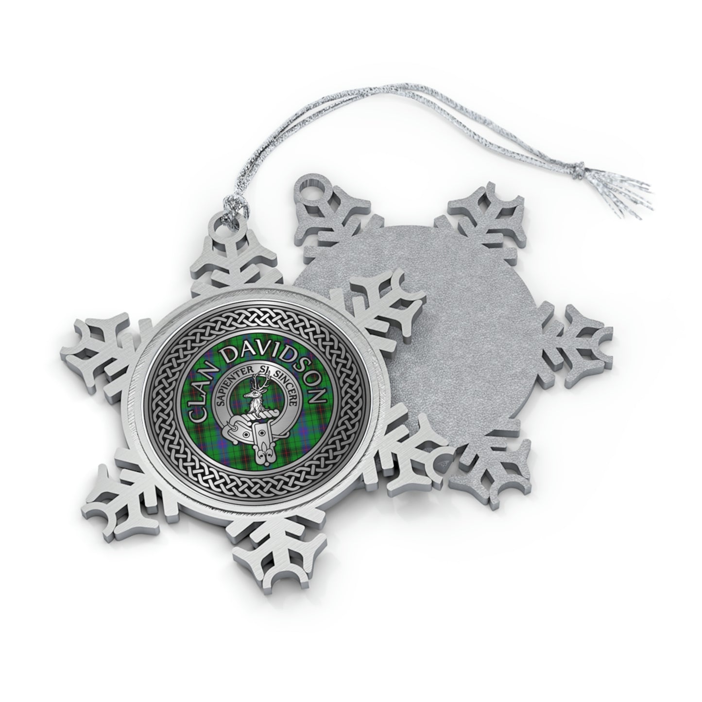 Clan Davidson Crest & Tartan Knot Pewter Snowflake Ornament (AU/NZ only)