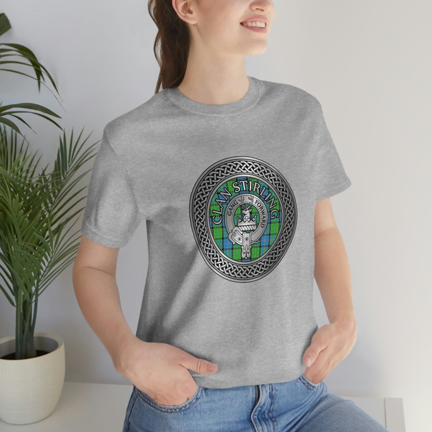 Clan Stirling Crest & Tartan Knot T-Shirt