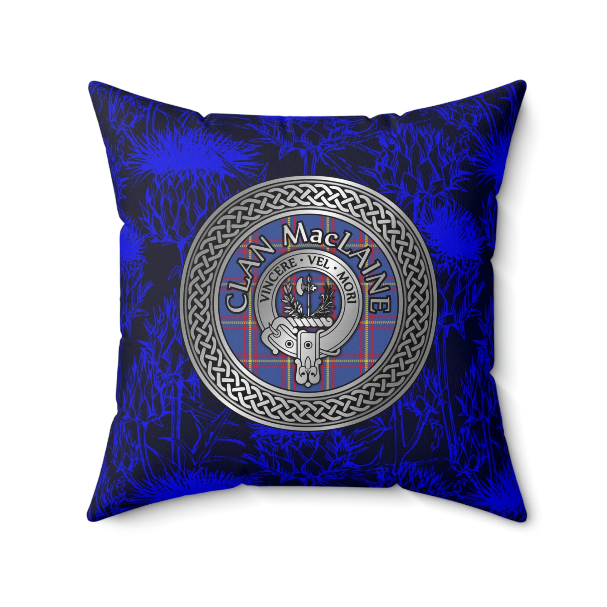Clan MacLaine Crest & Tartan Knot Spun Polyester Square Pillow