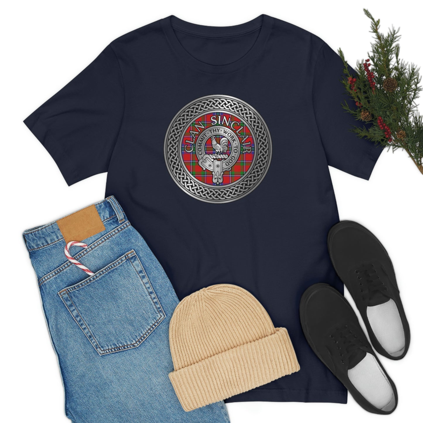 Clan Sinclair Tartan & Crest in Celtic Knot T-Shirt
