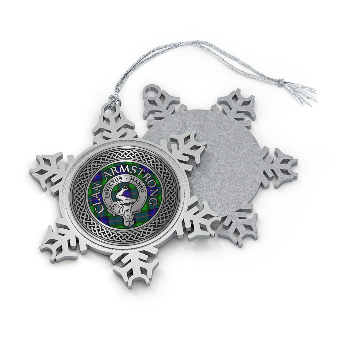Clan Armstrong Crest & Tartan Knot Pewter Snowflake Ornament