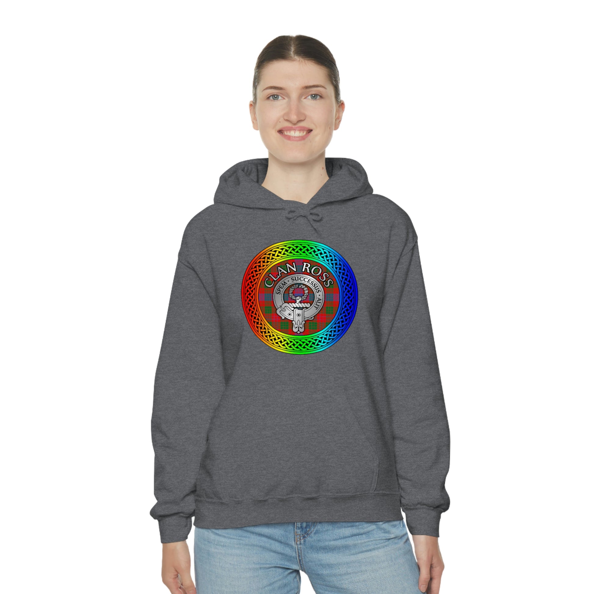 Clan Ross Crest & Tartan Rainbow Knot Unisex Heavy Blend™ Hooded Sweatshirt