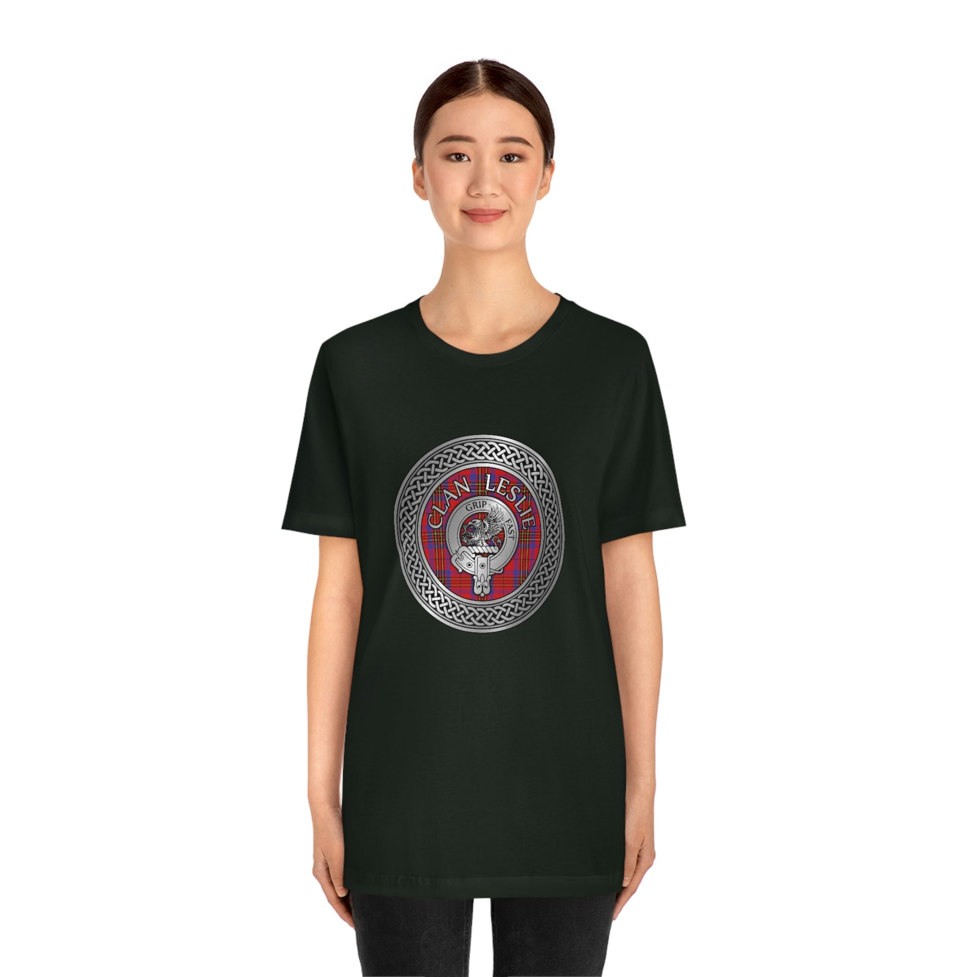 Clan Leslie Crest & Tartan Knot T-Shirt