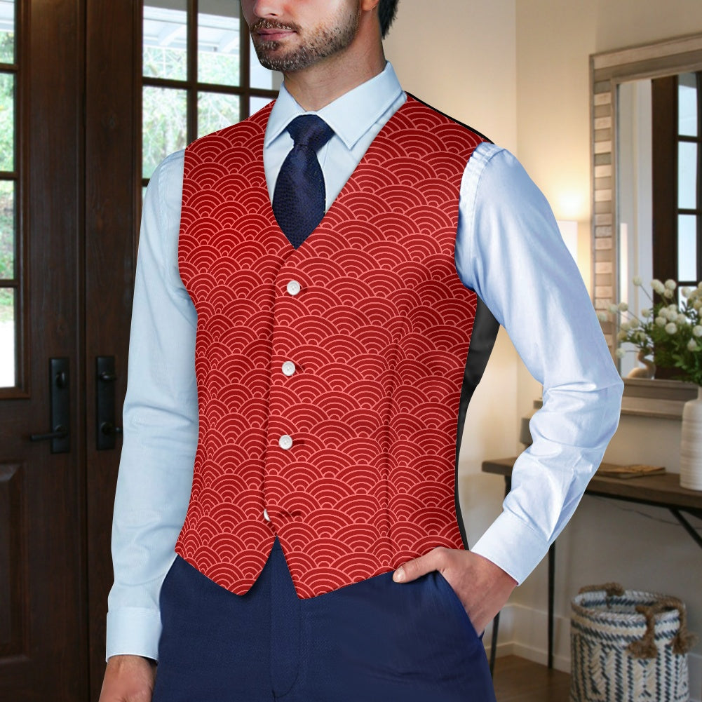 Wagara - Seigaiha Red Suit vest jacket