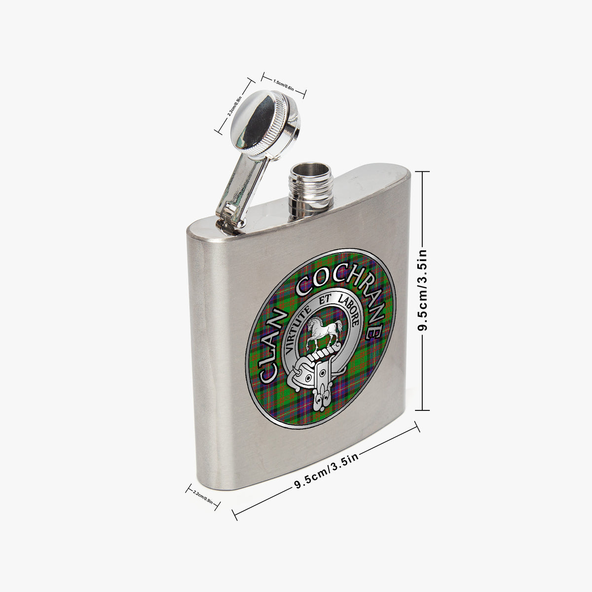Clan Cochrane Crest & Tartan 7oz Stainless Steel Hip Flask