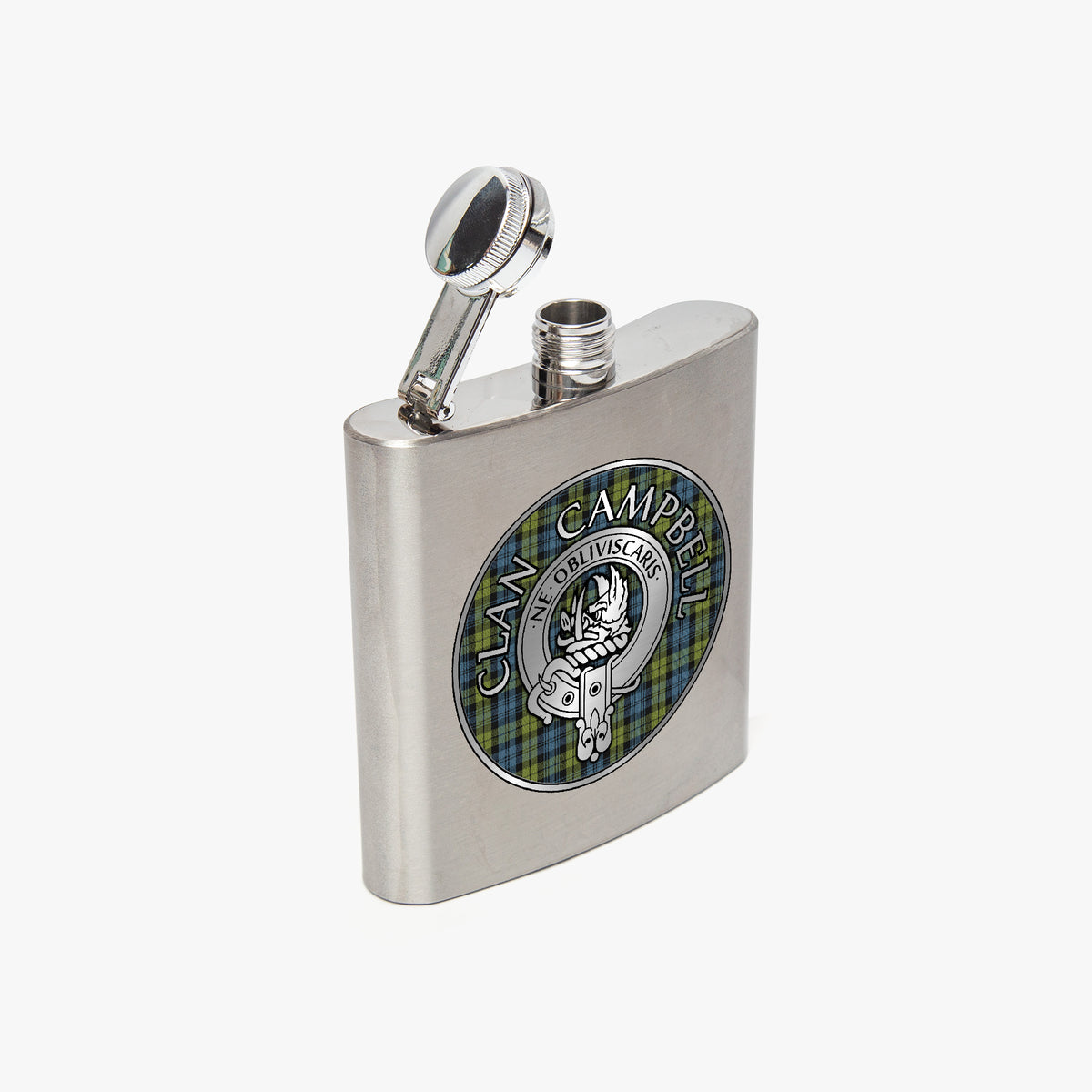 Clan Campbell Crest & Tartan 7oz Stainless Steel Hip Flask