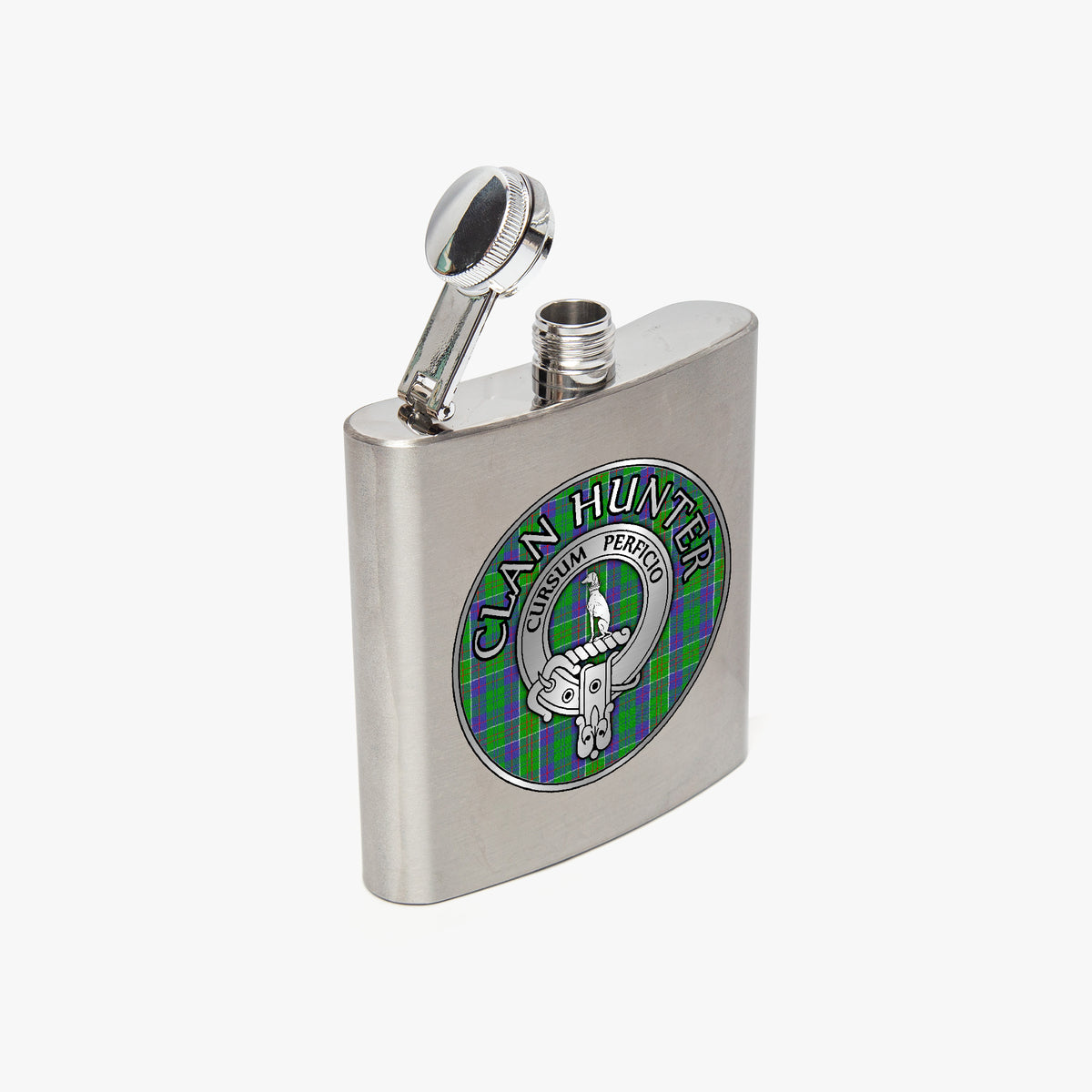 Clan Hunter Crest & Tartan 7oz Stainless Steel Hip Flask