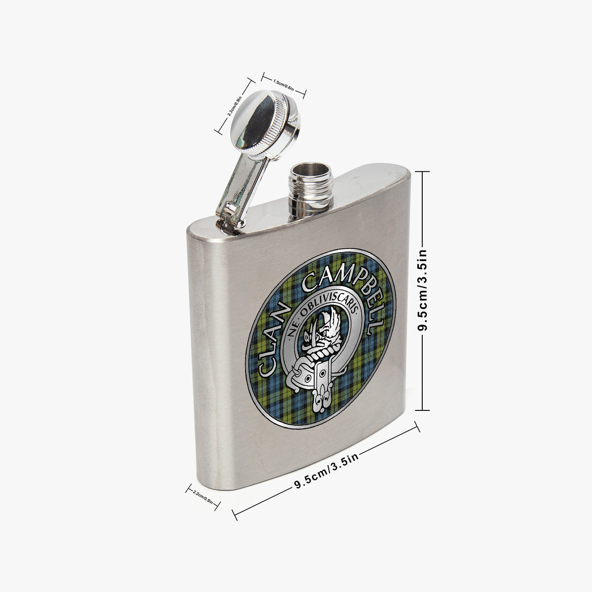 Clan Campbell Crest & Tartan 7oz Stainless Steel Hip Flask