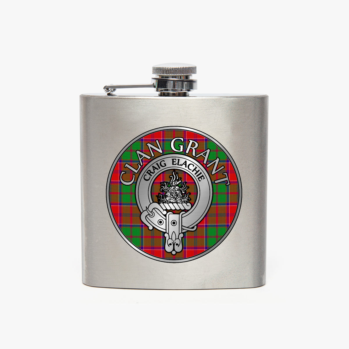 Clan Grant Crest & Tartan 7oz Stainless Steel Hip Flask