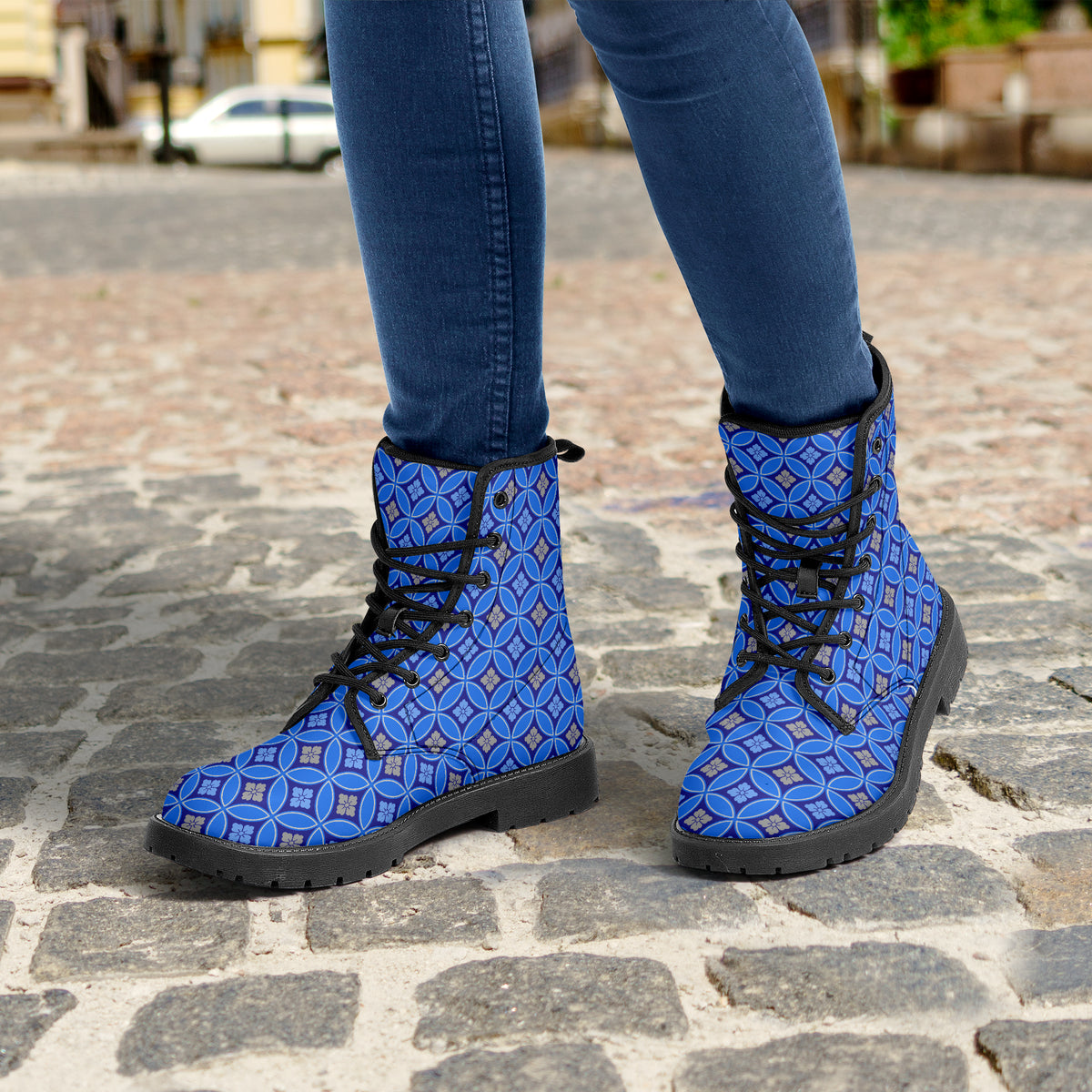 Japanese Wagara - Shippo Blue - PU Leather Boots