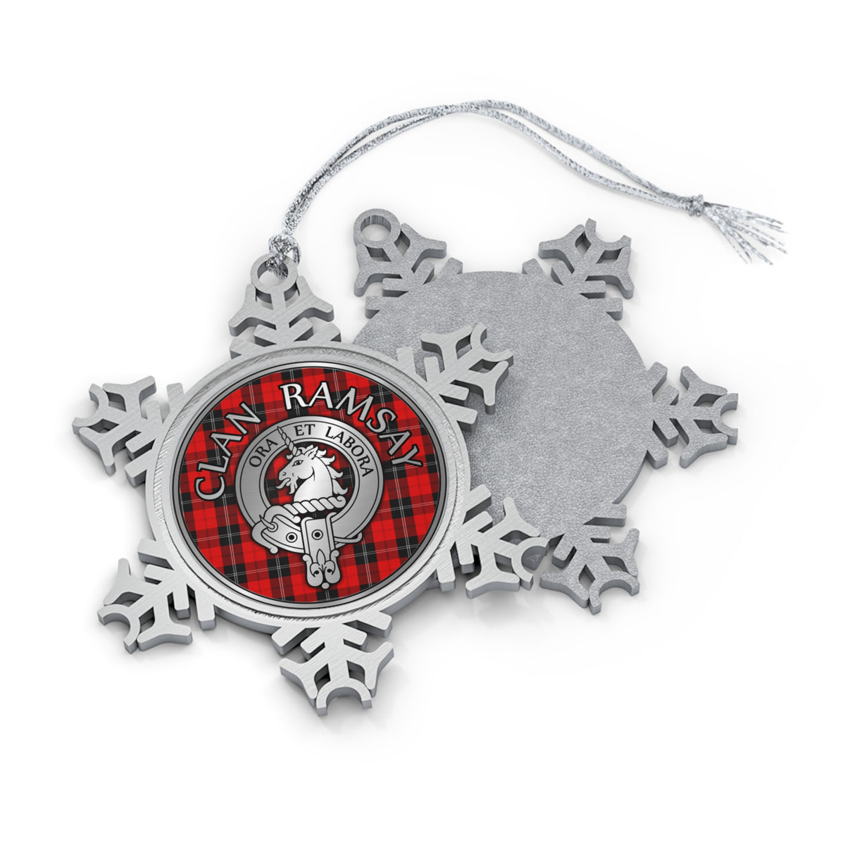 Clan Ramsay Crest & Tartan Pewter Snowflake Ornament
