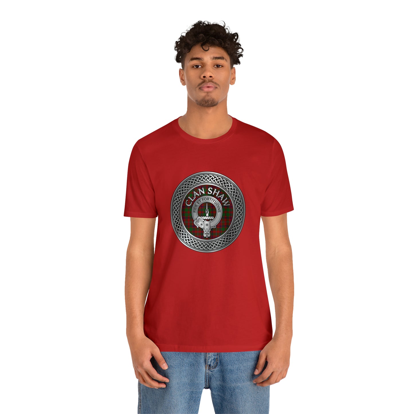 Clan Shaw Crest & Tartan Knot | Unisex T-Shirt