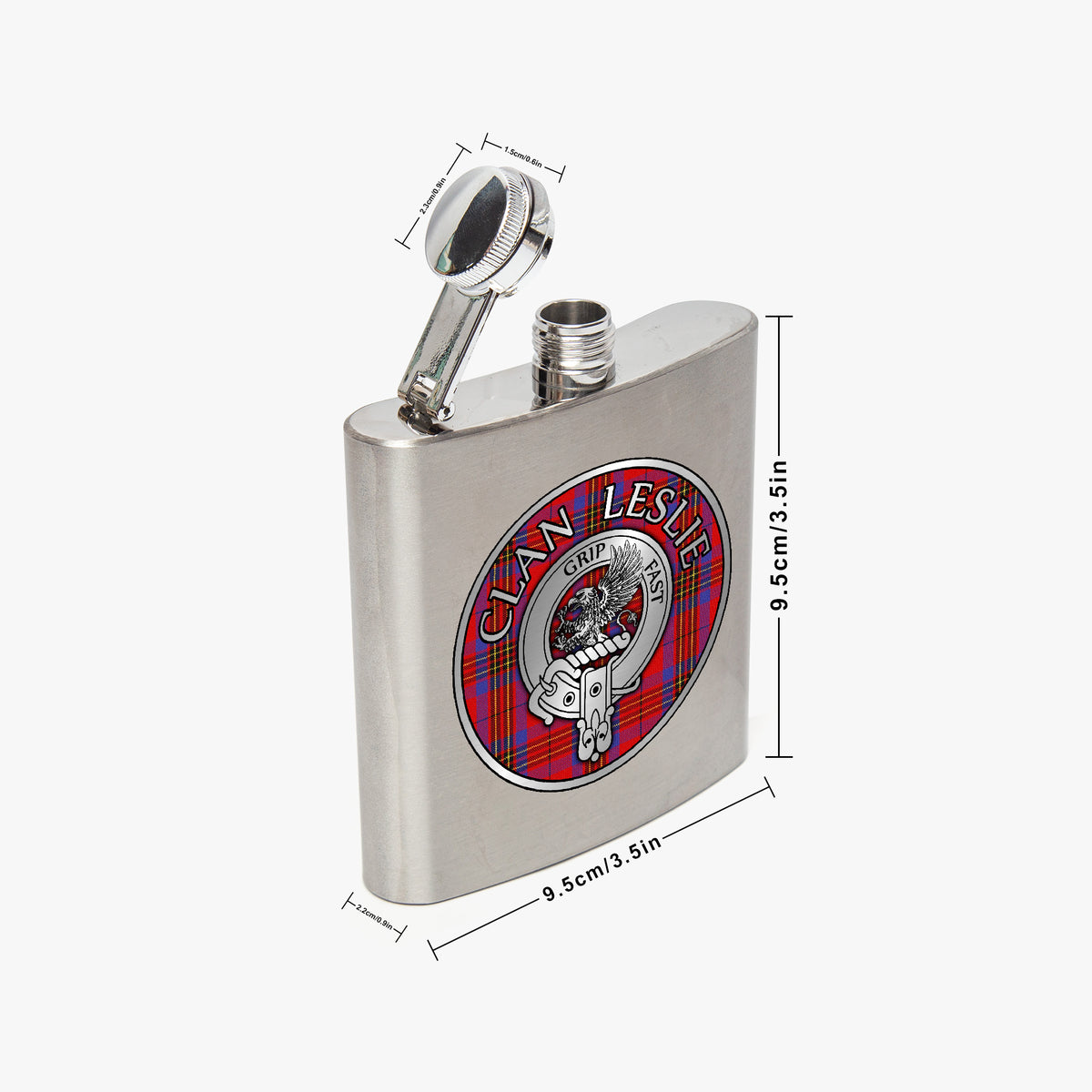 Clan Leslie Crest & Tartan 7oz Stainless Steel Hip Flask
