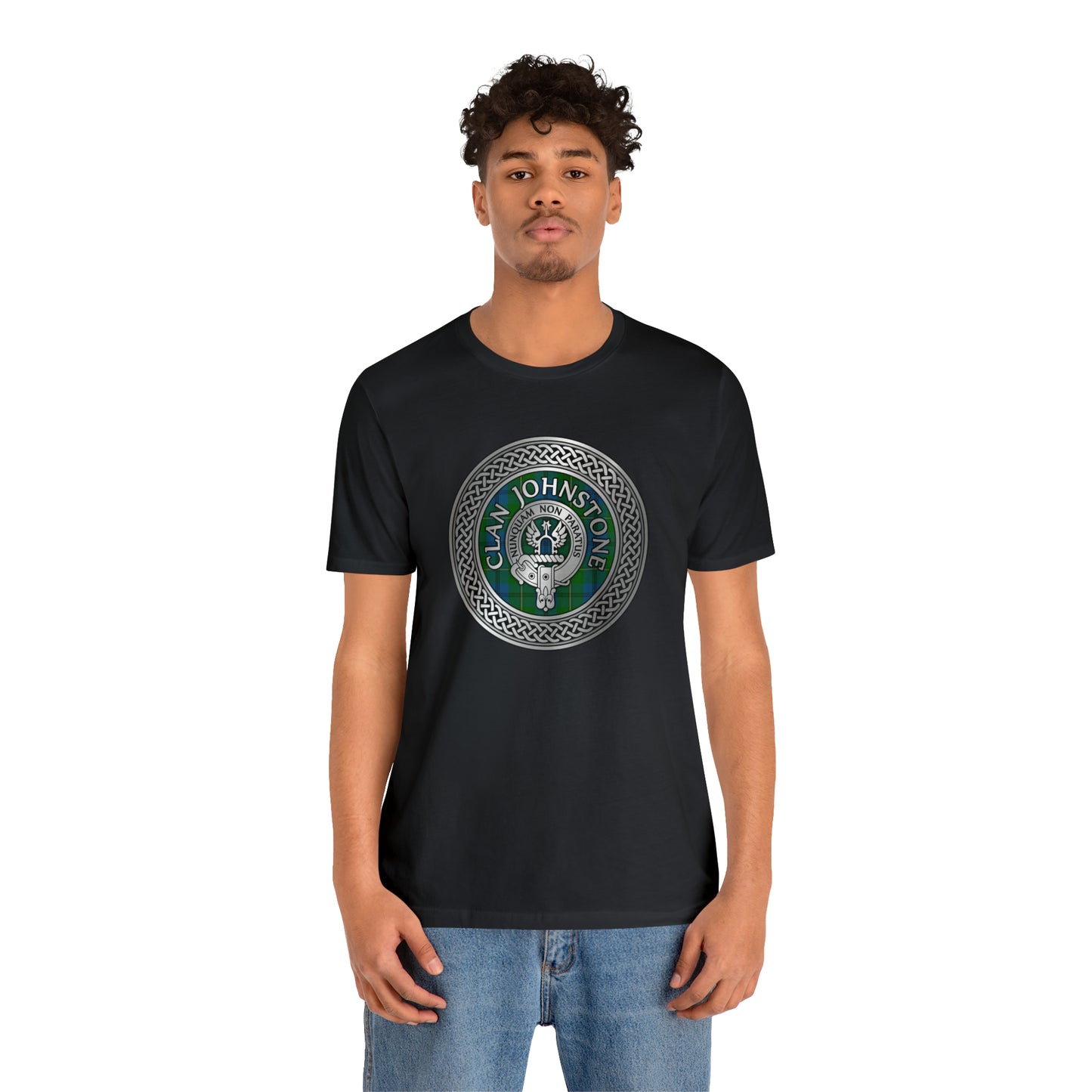 Clan Johnstone Crest & Tartan Knot | Unisex T-Shirt