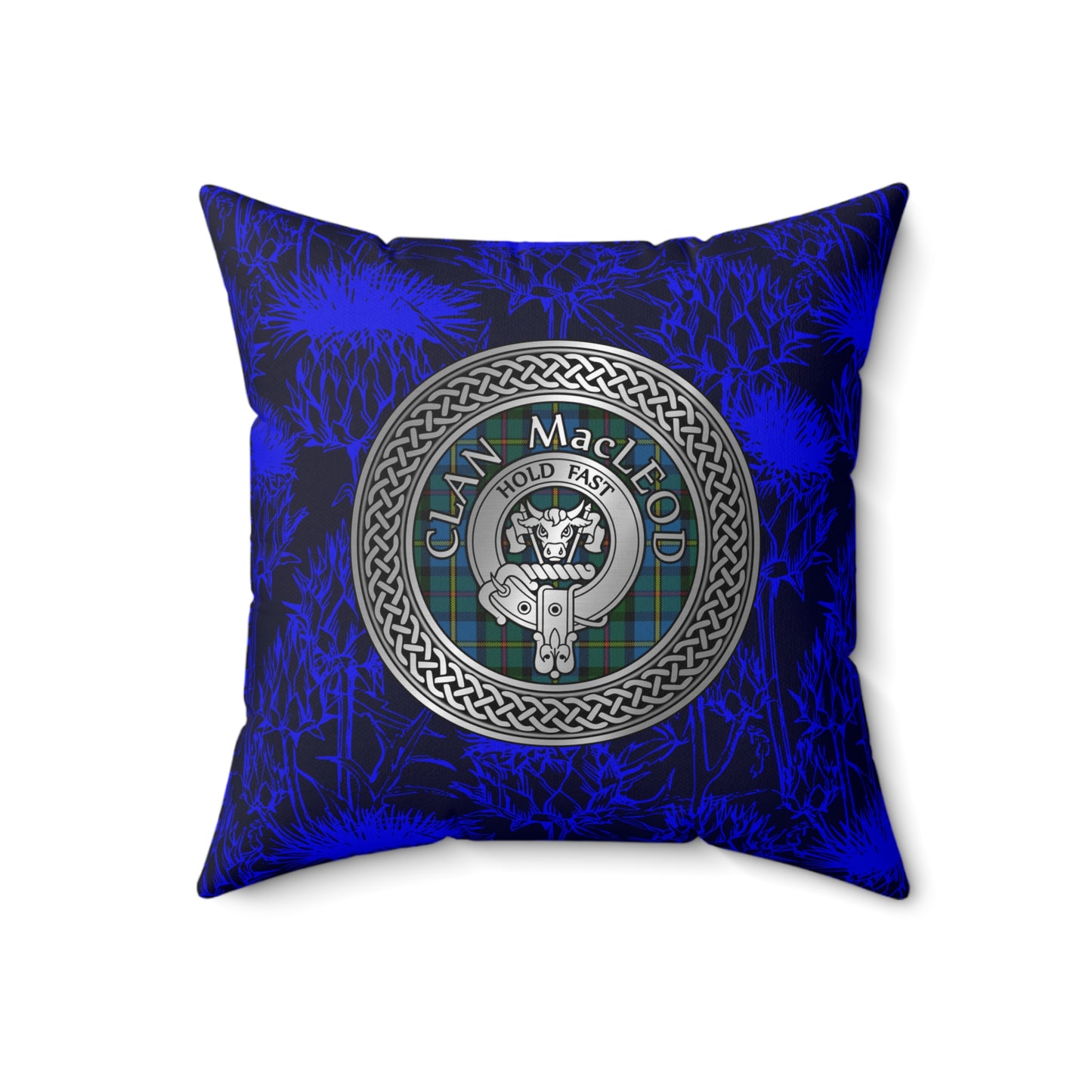 Clan MacLeod Crest & Harris Tartan Knot Spun Polyester Square Pillow