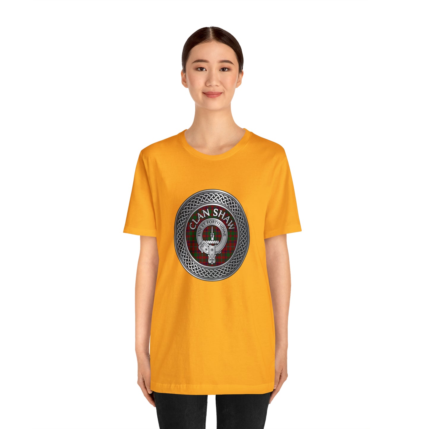 Clan Shaw Crest & Tartan Knot | Unisex T-Shirt