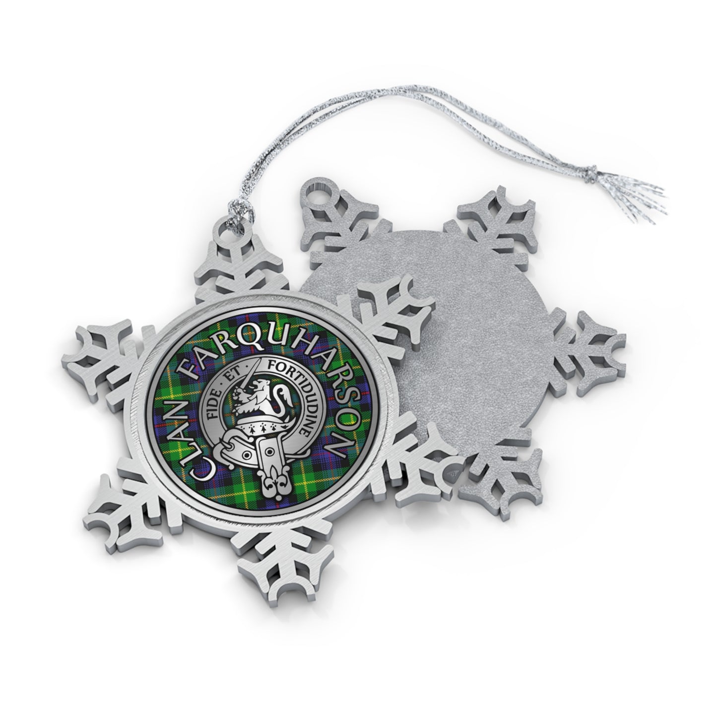 Clan Farquharson Crest & Tartan Pewter Snowflake Ornament