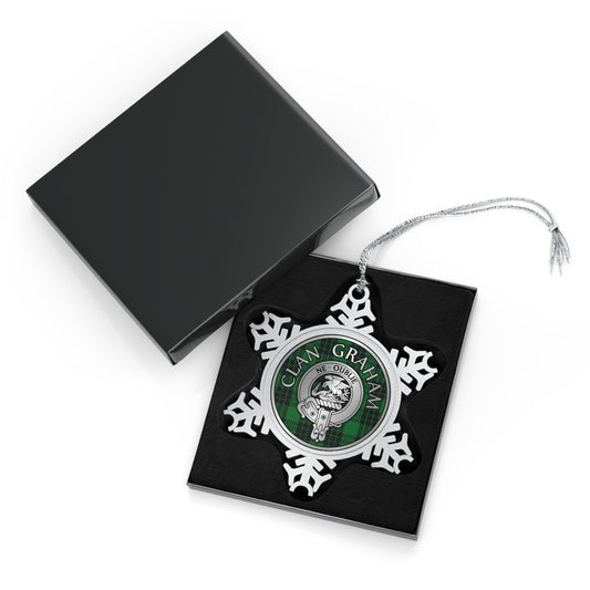 Clan Graham Crest & Tartan Knot Pewter Snowflake Ornament