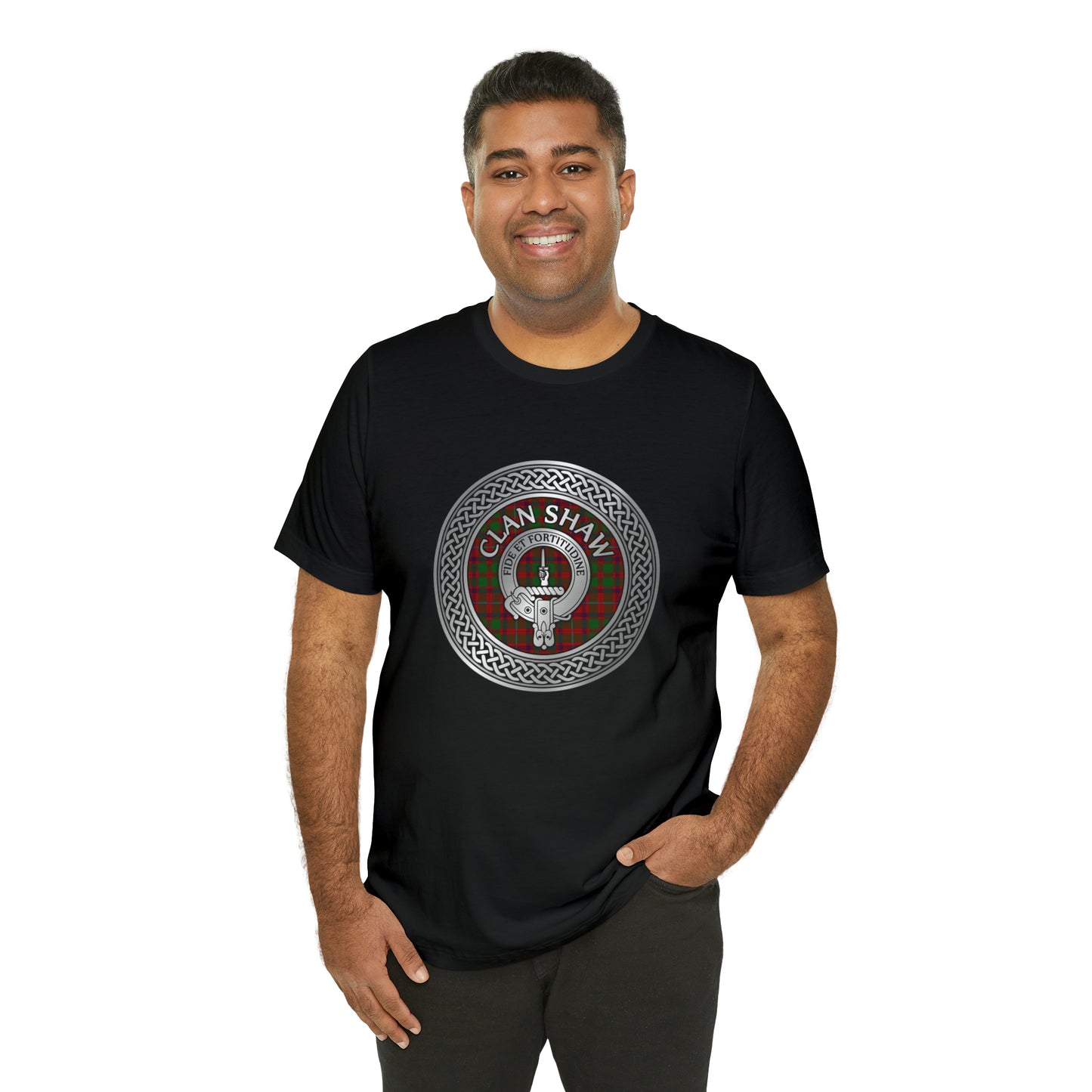 Clan Shaw Crest & Tartan Knot | Unisex T-Shirt