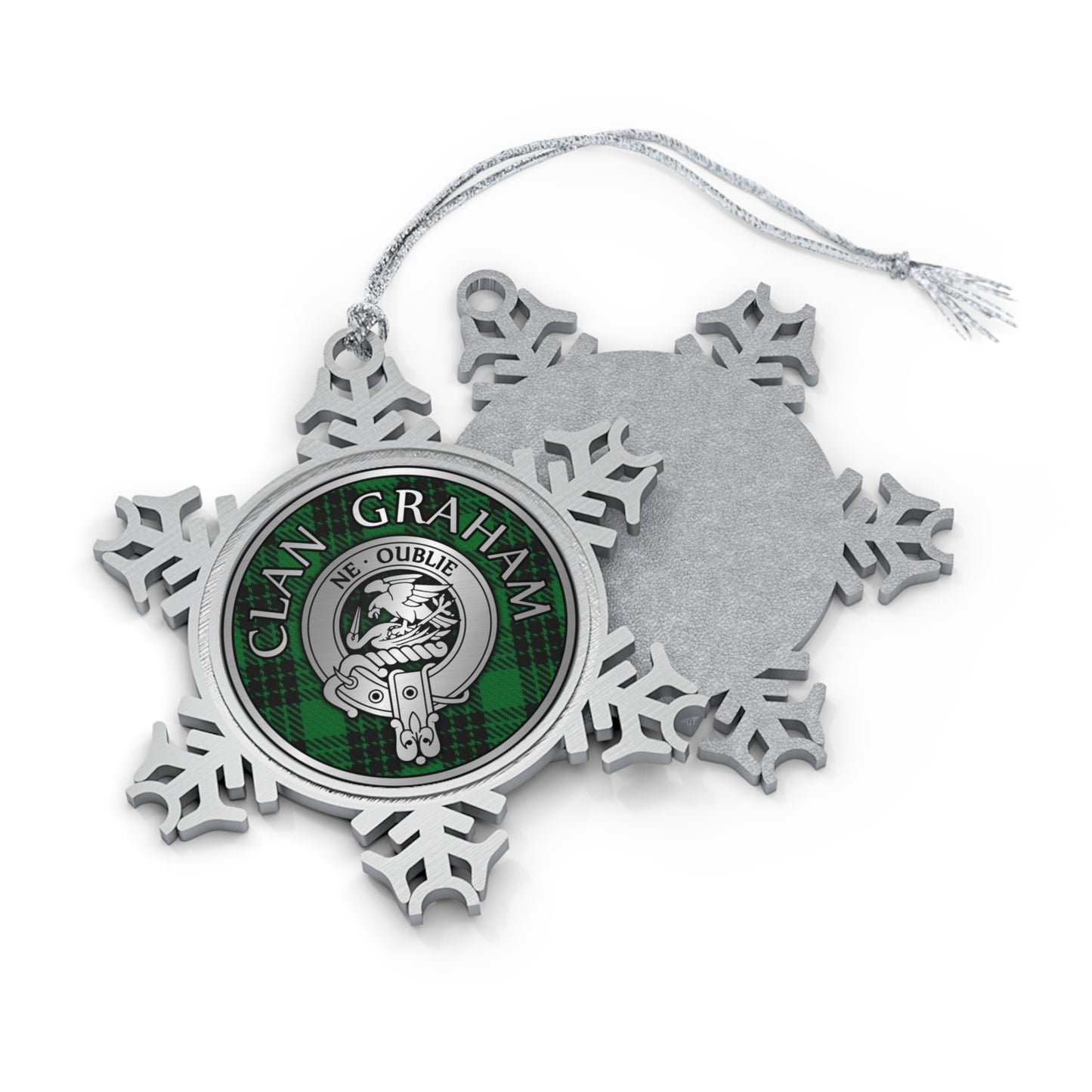 Clan Graham Crest & Tartan Pewter Snowflake Ornament