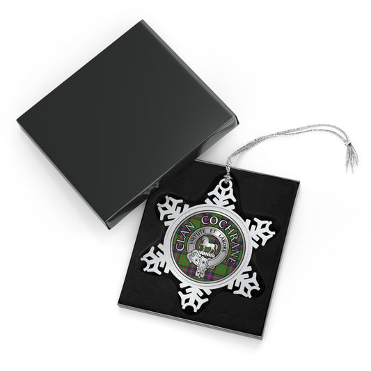 Clan Cochrane Crest & Tartan Knot Pewter Snowflake Ornament