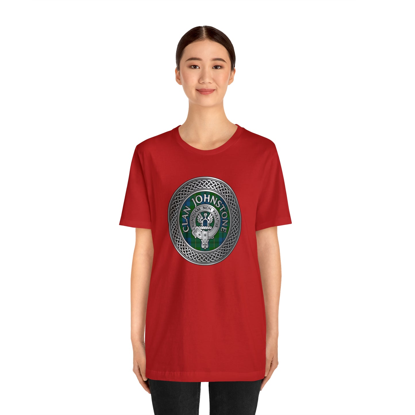 Clan Johnstone Crest & Tartan Knot | Unisex T-Shirt