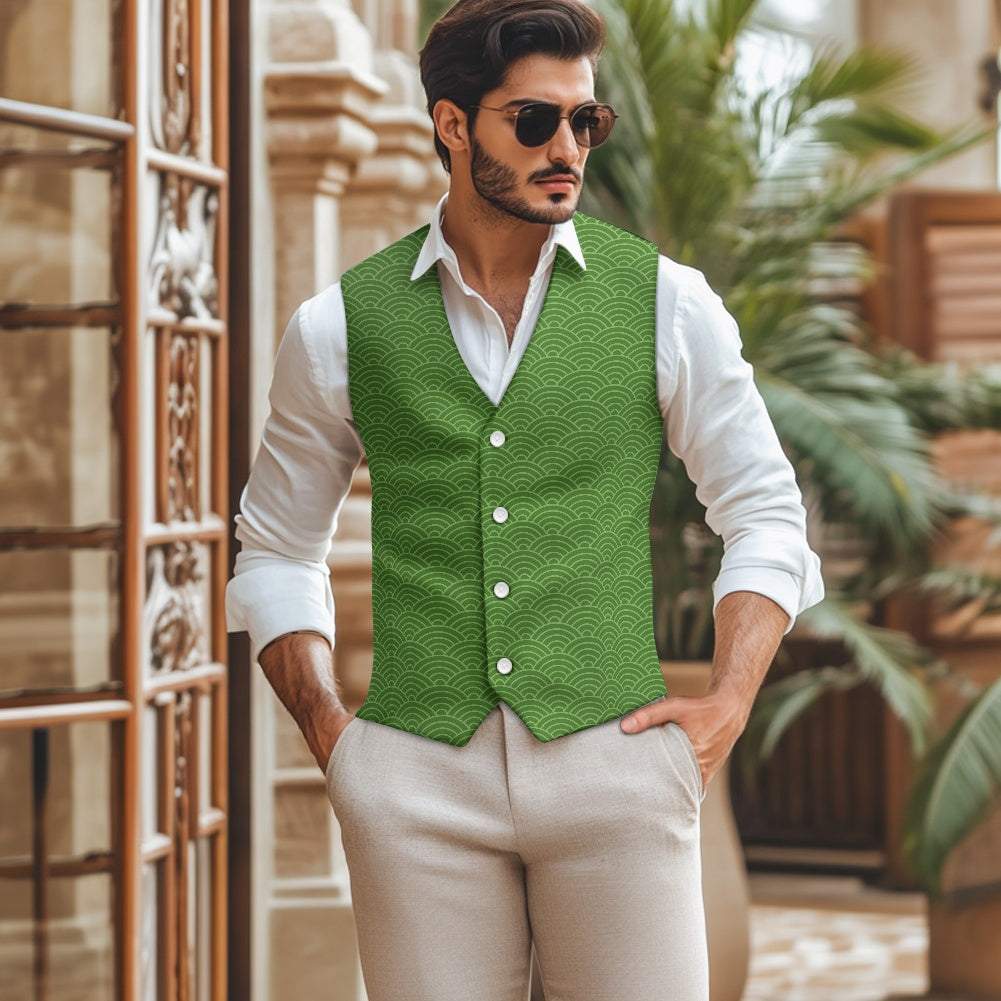 Wagara - Seigaiha Green Suit vest jacket