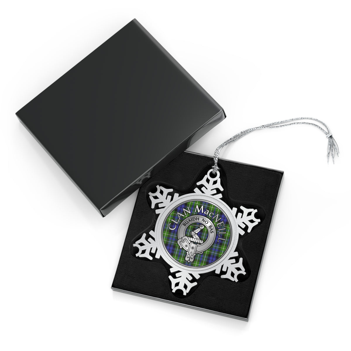 Clan MacNeill of Gigha Crest & Tartan Pewter Snowflake Ornament